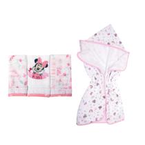 Kit Banho Do Bebe Toalha Soft + 3 Babete - Minnie