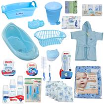 Kit Banho + Enxoval de Bebê Com Banheira Cesto Roupão kit higiene Mamadeira - Menino e Menina