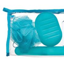 Kit Banho Esponja Saboneteira Escova Azul 4 Peças Ricca Kit Banho Esponja Saboneteira Escova Azul 4 Peças Ricca