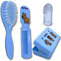 Kit Banho Infantil Azul Com Massageador Gengiva 4 Peças