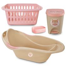 Kit Banho Infantil Completo Banheira Cesto Lixeira c/ Tampa e Pedal Saboneteira c/ Trava Bebê Kit Banho Infantil Completo Banheira Cesto Lixeira c/ Tampa e Pedal Saboneteira c/ Trava Bebê