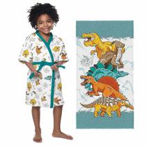 Kit Banho Infantil Roupão Toalha Felpudo Dinossauro 2 Pçs Lepper Kit Banho Infantil Roupão Toalha Felpudo Dinossauro 2 Pçs Lepper