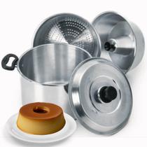 kit Banho Maria 3 em 1 Forma de Pudim Panela Alta Cozimento a Vapor