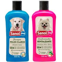 Kit banho para cachorro: Shampoo cães Pelos Claros e Condicionador Revitalizante cães Sanol Kit banho para cachorro: Shampoo cães Pelos Claros e Condicionador Revitalizante cães Sanol