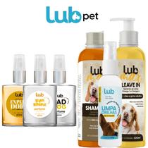 Kit Banho Para Cachorros e Gatos Shampoo 300ml + Leave In 300ml + 3 Perfumes 60ml + Limpa Orelha Lub Pet