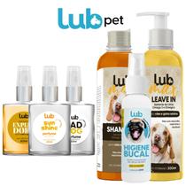 Kit Banho Para Cachorros Shampoo 300ml + Leave In 300ml + 3 Perfumes 60ml + Limpa Orelha Lub Pet