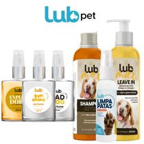 Kit Banho Para Cachorros Shampoo 300ml + Leave In 300ml + 3 Perfumes 60ml + Limpa Patas Lub Pet
