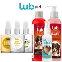 Kit Banho Para Pets Shampoo 300ml + Leave In 300ml + 3 Perfumes 60ml + Limpa Lagrimas Lub Pet