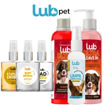 Kit Banho Para Pets Shampoo 300ml + Leave In 300ml + 3 Perfumes 60ml + Limpa Orelha Lub Pet