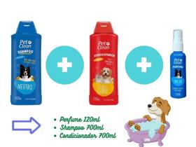 Kit Banho Pet Clean Shampoo Neutro + Condicionador + Perfume Cães Gatos