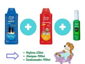 Kit Banho Pet Clean Shampoo Neutro + Condicionador + Perfume Cães Gatos