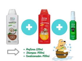 Kit Banho PetClean Shampoo Coco + Condicionador + Perfume Cães Gato Banho e Tosa