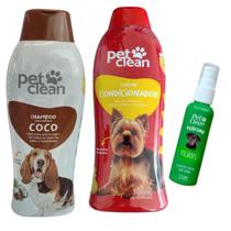 Kit Banho PetClean Shampoo Coco + Condicionador + Perfume Cães Gato Banho e Tosa
