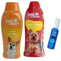 Kit Banho PetClean Shampoo Natural + Condicionador + Perfume Cães Gato Banho e Tosa