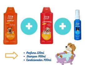 Kit Banho PetClean Shampoo Natural + Condicionador + Perfume Cães Gato Banho e Tosa - Pet Clean