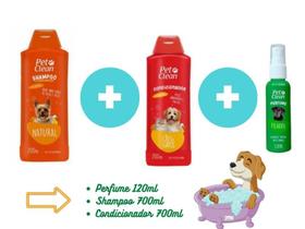 Kit Banho PetClean Shampoo Natural + Condicionador + Perfume Cães Gato Banho e Tosa