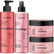 Kit Banho Sabonete Sais de Banho Esfoliante e Body Splash Morango Labotrat Pele Macia e Hidratada Kit Banho Sabonete Sais de Banho Esfoliante e Body Splash Morango Labotrat Pele Macia e Hidratada