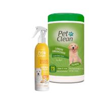 Kit Banho Seco Hidratação +Lenço Umedecido Pet Gato Cachorro - Pet Clean