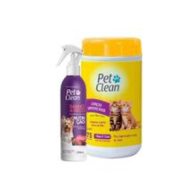 Kit Banho Seco Nutrição + Lenço Umedecido Pet Gato Cachorro - Pet Clean