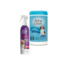Kit Banho Seco Nutrição + Lenço Umedecido Pet Gato Cachorro - Pet Clean
