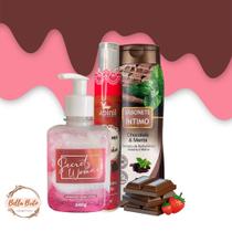 Kit banho sensação c/ sabonete íntimo e perfume de calcinha chocolate e gel beijável secrets womans