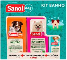 Kit Banho Shampoo Condicionador Colônia Cachorro Gato Sanol Dog