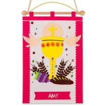 Kit Banner Primeira Comunhão Meninas EIHFHIE - 23 x 36 cm - Rosa