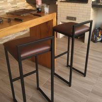 Kit Banqueta Alta Ideal para Cozinha Balcão Bar Area Gourmet Aço C/ Encosto Cadeira Banco Alto Estrutra Preta Cor:Marrom
