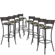 Kit Banquetas Alta Forts Fibra Uv Floral Preto
