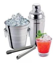 Kit Bar 3 Peças Aço Inox Coqueteleira 500 Ml Balde E Pegador