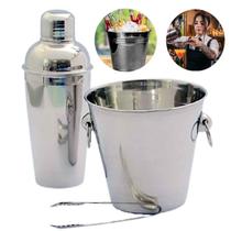 Kit Bar 3 Peças Coqueteleira Balde e Pegador Essenciais