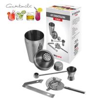 Kit Bar 5 Peças Coqueteleira e Itens Profissional em Aço Inox 550ml