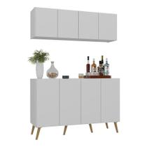 Kit Bar Armário Aéreo Aparador 4 Portas Mp1086 Branco/natural Kit Bar Armário Aéreo Aparador 4 Portas Mp1086 Branco/natural