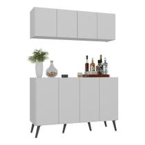 Kit Bar Armário Aéreo Aparador 4 Portas Mp1086 Branco/preto Kit Bar Armário Aéreo Aparador 4 Portas Mp1086 Branco/preto