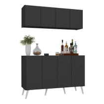 Kit Bar Armário Aéreo Aparador 4 Portas Mp1086 Preto/branco Kit Bar Armário Aéreo Aparador 4 Portas Mp1086 Preto/branco