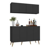 Kit Bar Armário Aéreo Aparador 4 Portas Mp1086 Preto/natural Kit Bar Armário Aéreo Aparador 4 Portas Mp1086 Preto/natural