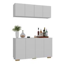 Kit Bar Armário Aéreo Aparador 4 Portas Mp1087 Branco/natural Kit Bar Armário Aéreo Aparador 4 Portas Mp1087 Branco/natural