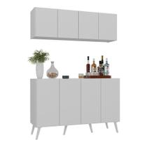 Kit Bar Armário Aéreo E Aparador 4 Portas Retrô Multimóveis Mp1086 Branco Branco Kit Bar Armário Aéreo E Aparador 4 Portas Retrô Multimóveis Mp1086 Branco Branco