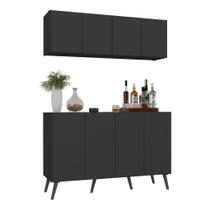 Kit Bar Armário Aéreo E Aparador 4 Portas Retrô Multimóveis Mp1086 Preto Kit Bar Armário Aéreo E Aparador 4 Portas Retrô Multimóveis Mp1086 Preto