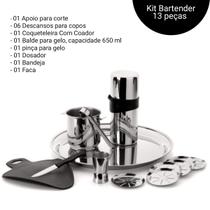 Kit Bar Bartender 13 Peças Balde Suporte Pinça Forma Inox