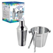 Kit Bar Bartender 3 Peças Balde, Coqueteleira E Pegador Inox