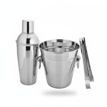 Kit Bar Bartender 3 Peças Balde, Coqueteleira E Pegador Inox
