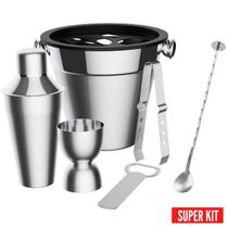Kit Bar Coqueteleira + Colher Bailarina + Dosador + Balde + Pegador