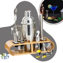 Kit Bar Coqueteleira Profissional em Aço Inox com Suporte 12 Peças Para Drinks Caipirinha Barman