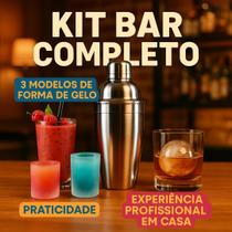 Kit Bar Drink Completo Coqueteleira + Forma Gelo Ice para Whisky, Smoothie, Coquetéis e Shots