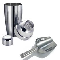 Kit Bar Inox 2 pçs Coqueteleira + Pá Pegador Gelo Coquetéis