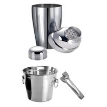 Kit Bar Inox 3 Peças Balde Pegador Coqueteleira 500ml Drinks Kit Bar Inox 3 Peças Balde Pegador Coqueteleira 500ml Drinks