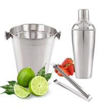 Kit Bar Inox 3 Peças Balde Pegador e Coqueteleira 500 ml