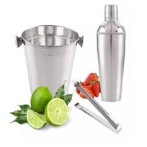 Kit Bar Inox 3 Peças Balde Pegador E Coqueteleira 500 Ml
