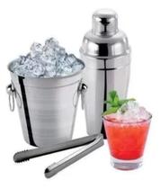 Kit Bar Inox 3 Peças Coqueteleira 500ml Balde Pegador Drink